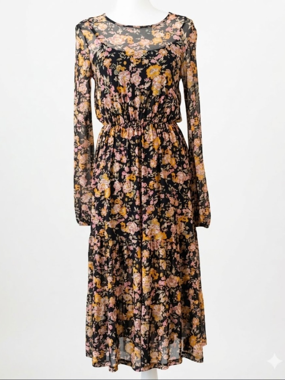 Wild Fable Midi Floral Dress Long Sleeve Peasant Sz S